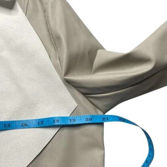 Tahari Open Front Jacket Womens Gray Stone Faux Leather Long Sleeve Pockets Sz M - Picture 7 of 12